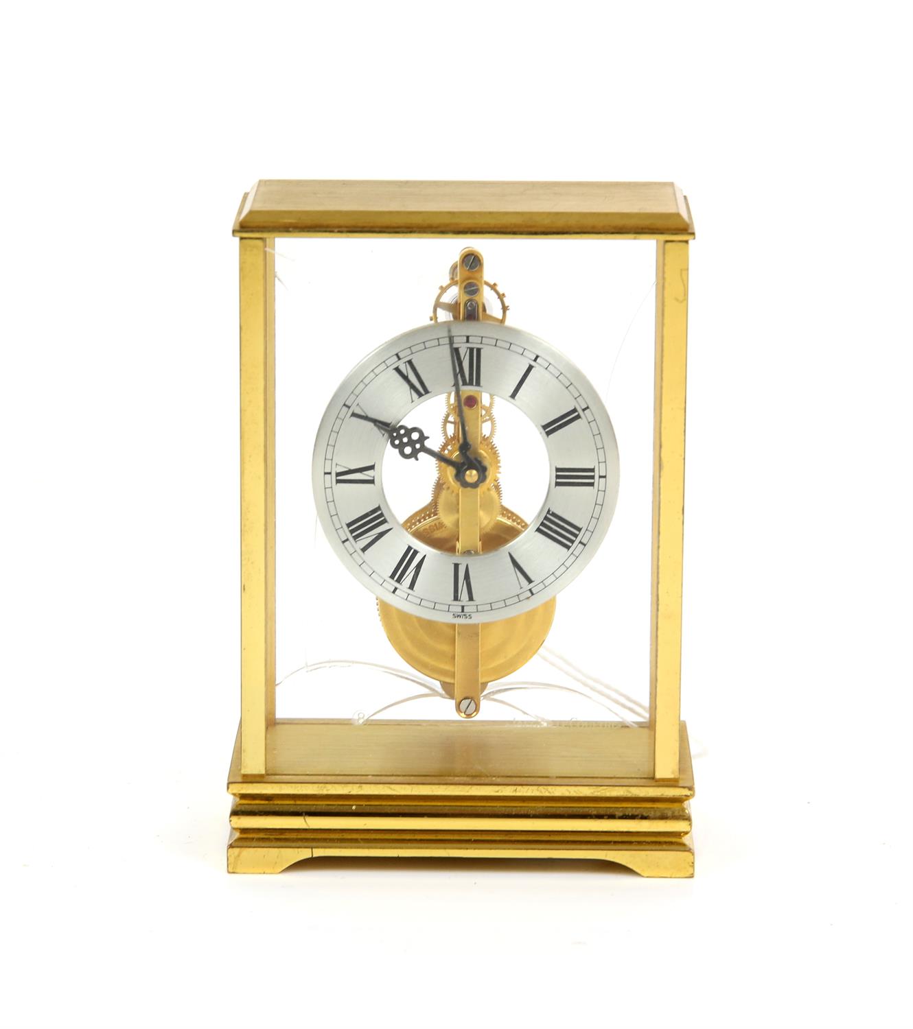 Jaeger Le Coultre desk timepiece, with Roman numeral chapter ring and gilt brass case, No 533,