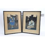 Pair of Japanese ukiyo-e prints, both captioned 'Yoshiro' in pencil to margin. Framed and glazed.