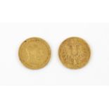 Two Austrian 20 gold Corona coins, 1894 and 1897