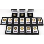 A suite of 15 silver 1-ounce coins, comprising 12 from the “Midnight Dawn” series which are black