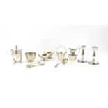 Various small silver items comprising, pair of dwarf candlesticks, pair of oval salts ,
