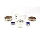 Two silver coasters, Birmingham 1988 and London 1988, a silver quaich, 14 cm wide, 4 oz,