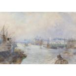 Henry Charles Brewer (British, 1866-1950), London panorama. Watercolour. Framed and glazed.