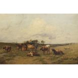 Attributed to T. C. Cooper (British), landscape with cattle to foreground. Oil on canvas. Framed.