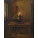 G Wharton "The Miser" oil on panel,signed, 36.5cm x 28cm