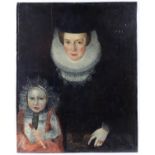 English Provincial School, 1612, Portrait of Mrs Smyth and her young son, Inscribed and dated 1612,