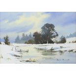 Dennis Pannett (British, b. 1939), winter landscape. Watercolour. Signed lower right.