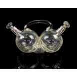 Silver double pourer bulbous bodied oil pourer with cut glass body, by J G and S and retailed by