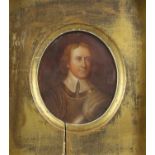 Eighteenth-century English School, oval portrait of Oliver Cromwell. Watercolour. Framed and glazed.
