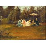 B. Cabhykac (or similar). Russian School, picnic scene. Oil on board ’93. Signed and dated lower