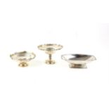 Oval silver dish and two small silver tazzas, 11.5 ozs