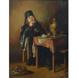 Russian School (20th century). Portrait of an Orthodox Priest seated at a table. Oil on canvas,