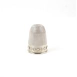 Victorian novelty silver spirit measure in the form of a thimble, engraved 'Just a thimble full' by