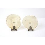 Pair of shell menu holders, with white metal mounts, unmarked, 16 cm high