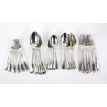 Matched set of 19th century silver fiddle and thread tablewares, including six table forks,