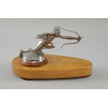 A Pierce Arrow Archer Car Mascot, from the late 1920's, mounted on a display wood base,