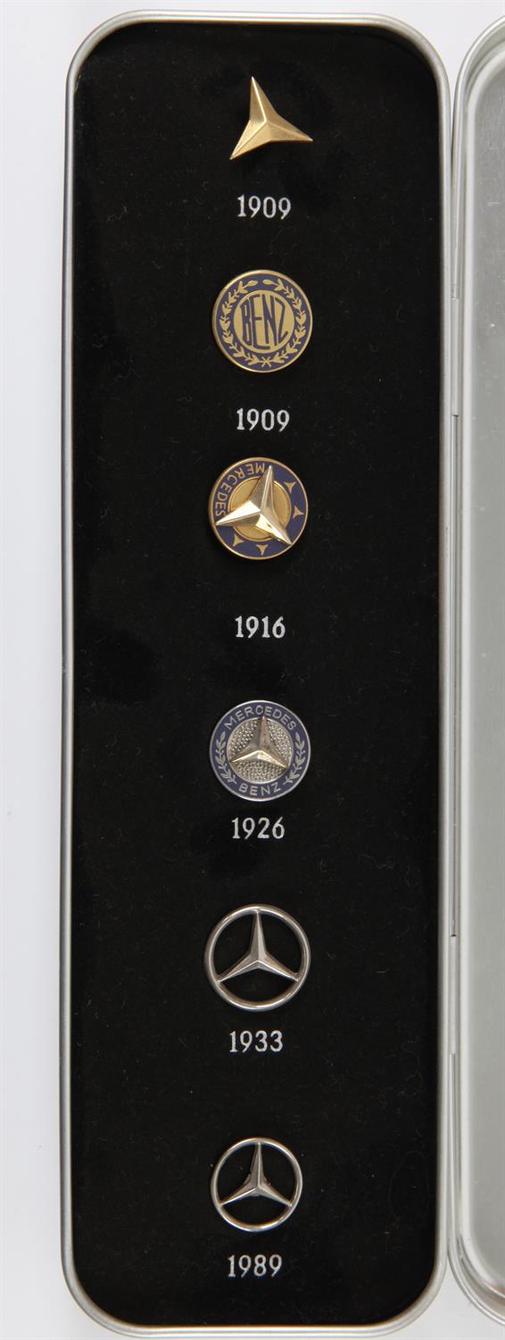 Mercedes Benz bundle - one badge timeline set (1909-1989) and one 'Ruddspeed LTD' chrome decanter, - Image 2 of 2