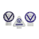 Three Vintage Sports-Car Club vehicle front grill badges - includes a pair of circular badges & a