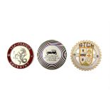 Three vehicle badges - includes a red circular Lea Francis Coventry (J.Fray LTD engraved on back)