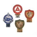 Four vehicle front grill badges - includes two Border Motor Racing Club (B.M.R.C) badges; red one