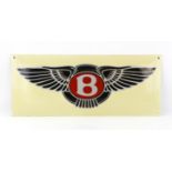 Period 60 x 25cm Bentley logo sign - red, silver & black emblem on a yellow background
