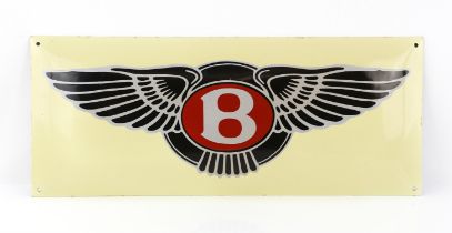 Period 60 x 25cm Bentley logo sign - red, silver & black emblem on a yellow background