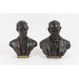 A pair of cast resin busts of Frederick Henry Royce (22 x 16cm) and Charles Stewart Rolls (22 x