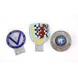 Three vehicle front grill badges - includes Vintage Sports-Car Club badge, one British Automobile