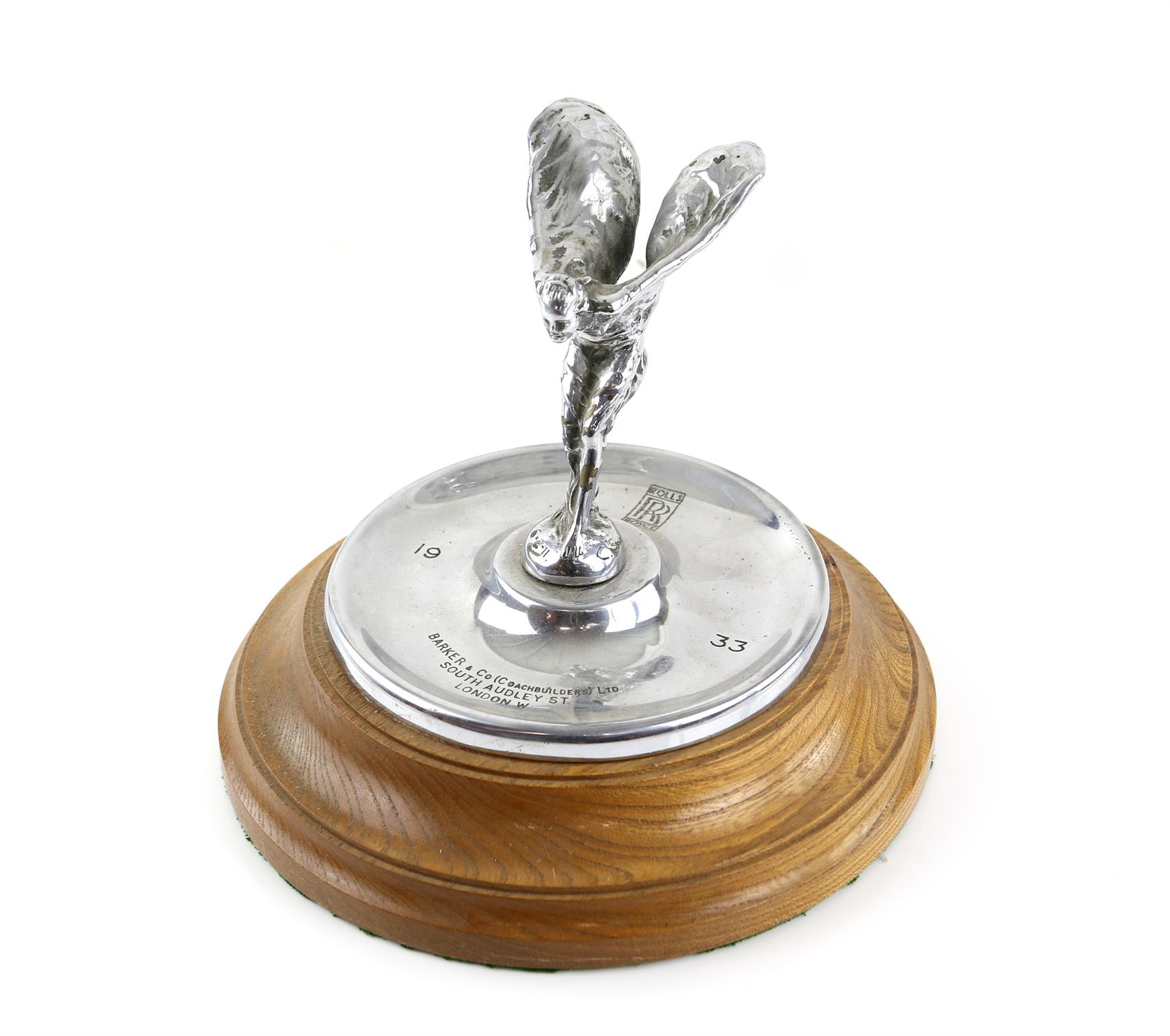 A large Rolls Royce 'Spirit of Ecstasy' Car Mascot with 'Barker & Co Ltd' engravement on