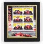 Framed Ferrari F1 Grenada Carriacou & Petite Martinique racing car stamps with certificate of