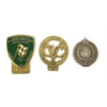 Three vehicle badges - includes a Association of West Midlands Auto Club front grill badge with No.