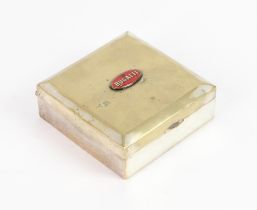 Silver-plated Bugatti cigar case with wooden insides, 11.5x11.5cm
