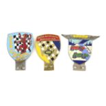 Three vehicle front grill badges - includes a British Motor Racing Marshals Club with No.