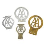 Four AA membership front grill badges - includes a large (15cm in height) AA badge with No.