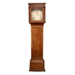 18th century oak longcase clock, the dial marked Fisher, Woodbridge, the moulded cornice with blind