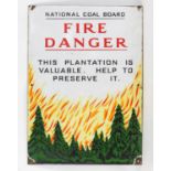 National Coal Board 'Fire Danger' enamel sign, 53 x 38cm.