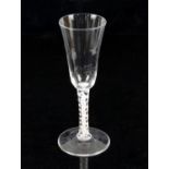 18th century cotton twist ale glass on round foot, 19cm high,