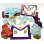 Quantity of Masonic regalia, to include five aprons, three sashes, a collection of medals (jewels)