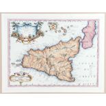 Gabriel Zorza, 'Sicilia', Italian hand-coloured map of Sicily. Framed and glazed.