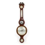 19th century mahogany banjo barometer by I Glase, Bridgenorth, with dry damp dial,