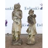 Reconstituted stone figure of a mother and child on a shaped rectangular base, H69 cm,