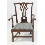 George III style stained elm dining chair, with pierced vase shape splat back above a drop in seat