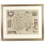 18th century map of Surrey ('Surria'), hand-coloured engraving, 38.5 x 50cm