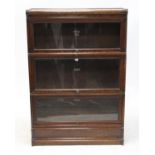 Globe Wernicke oak three section bookcase, with three glass panelled section, bearing makers labels,