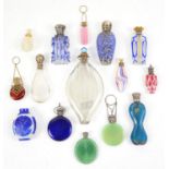 Collection of 19th century and later glass scent bottles, including blue glass scent bottle with