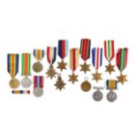 Collection of WWI and WWII medals, to include two WWI War medals two Defence medals,