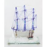 Late 19th century glass model frigger of a ship, under glass dome, dome 43cm high,