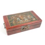 19th century turned ivory and red stained chess set, H8.5 cm, in a Chinese box, 30 cm wide