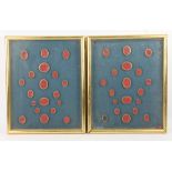 A collection of thirty seven 19th century "Grand Tour" red wax intaglio seals, each in gilt paper