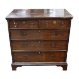 18th century oak chest of drawers, the top with moulded edge over two short and three long